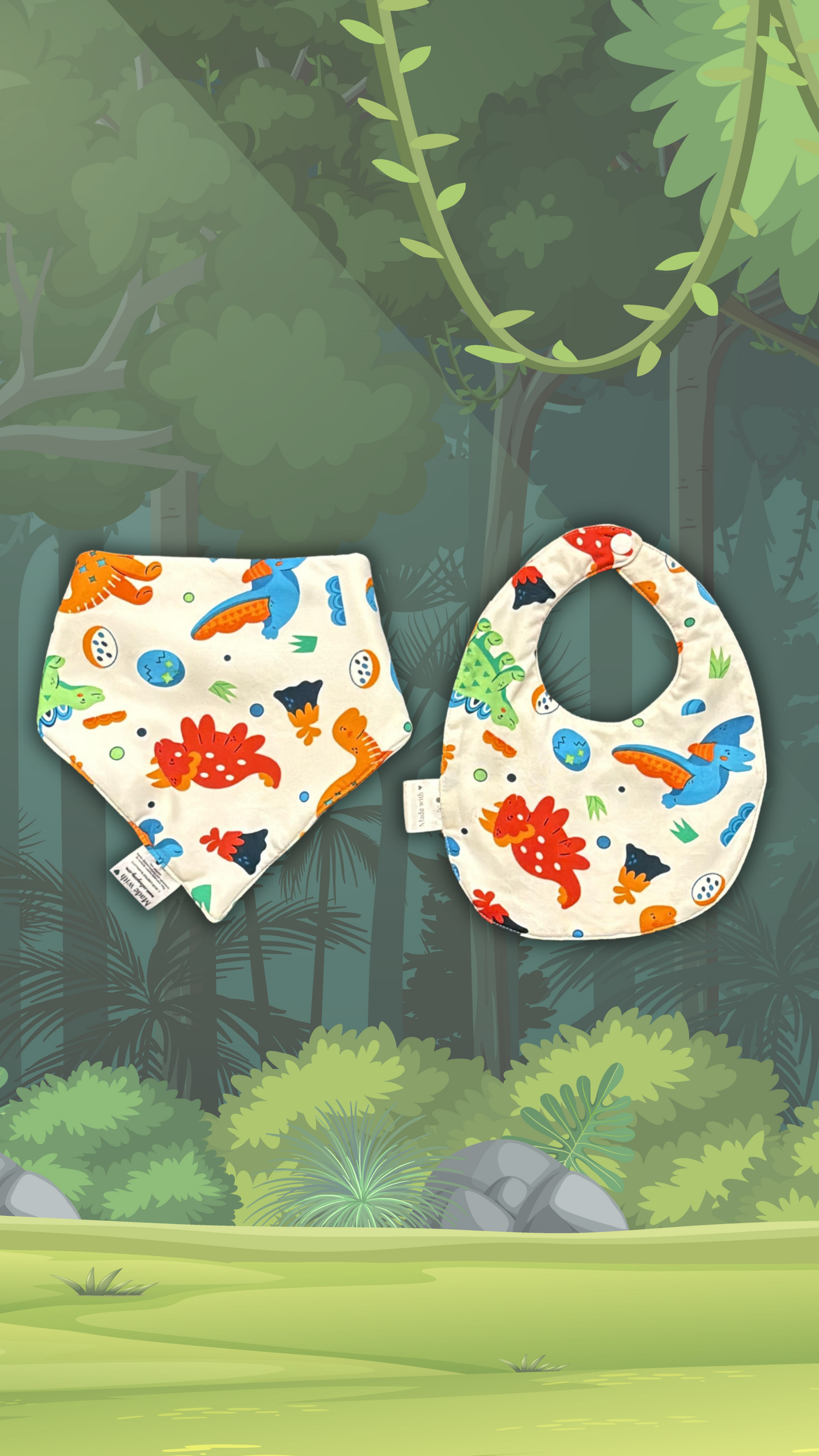 Dino and Friends Themed Baby Bib (Set of 2)