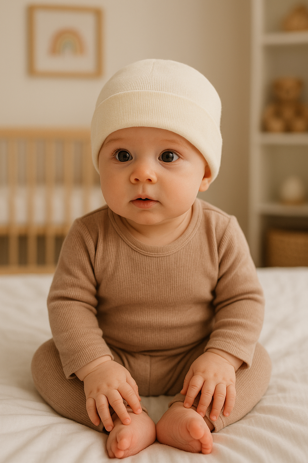 Classic Cuffed Beanie – Soft Ivory Knit Winter Hat