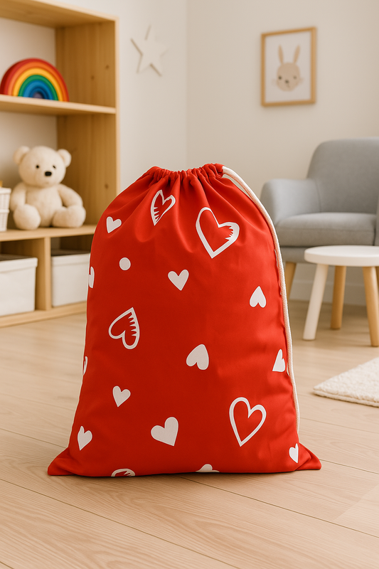 Fabric Red Heart Design Laundry Bags