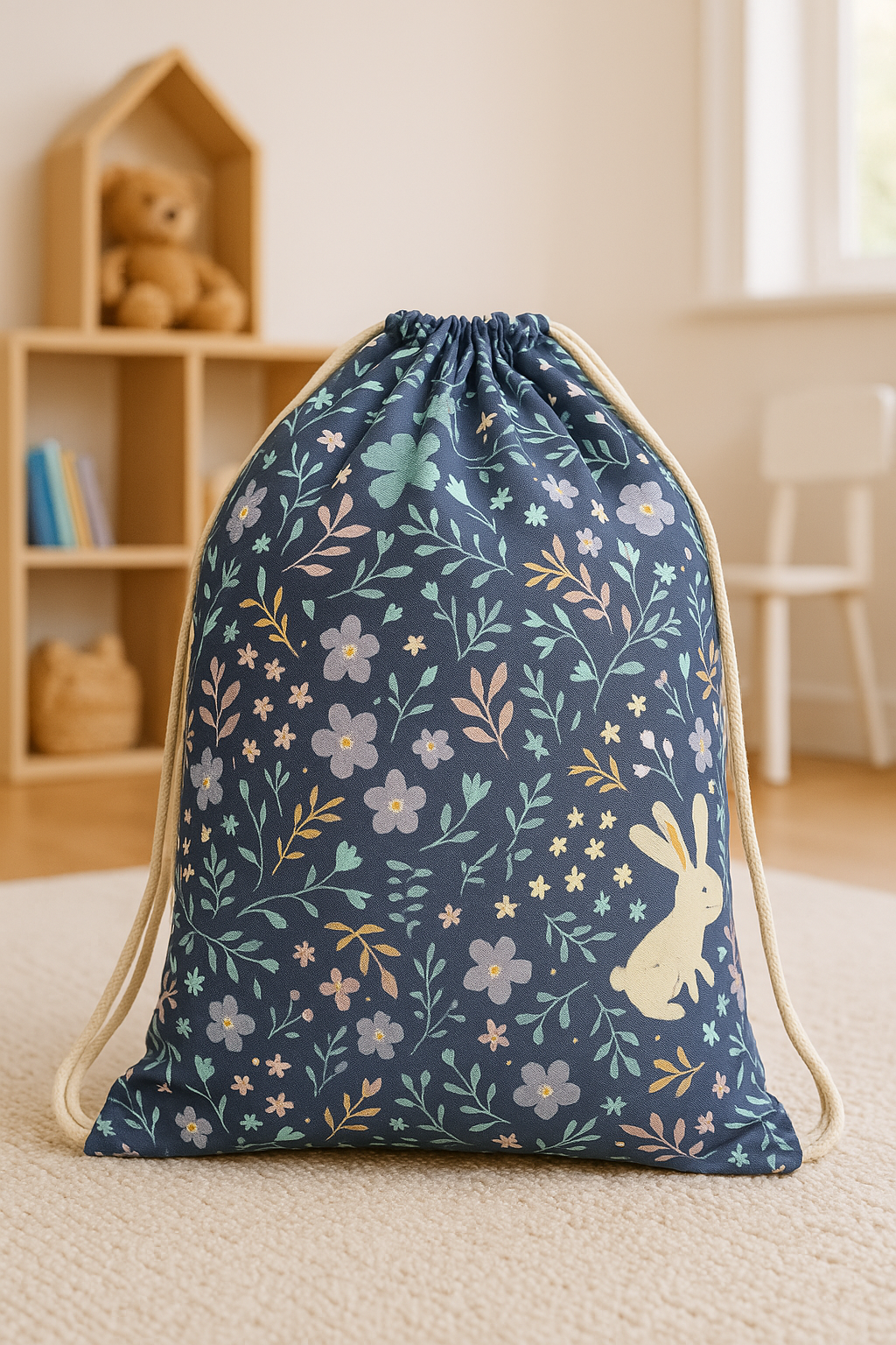 Waterproof Flowers and Rabbit Design Laundry Bags