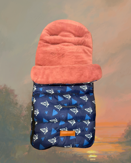 Coral Plush with blue geometric print Footmuff Stroller Liner